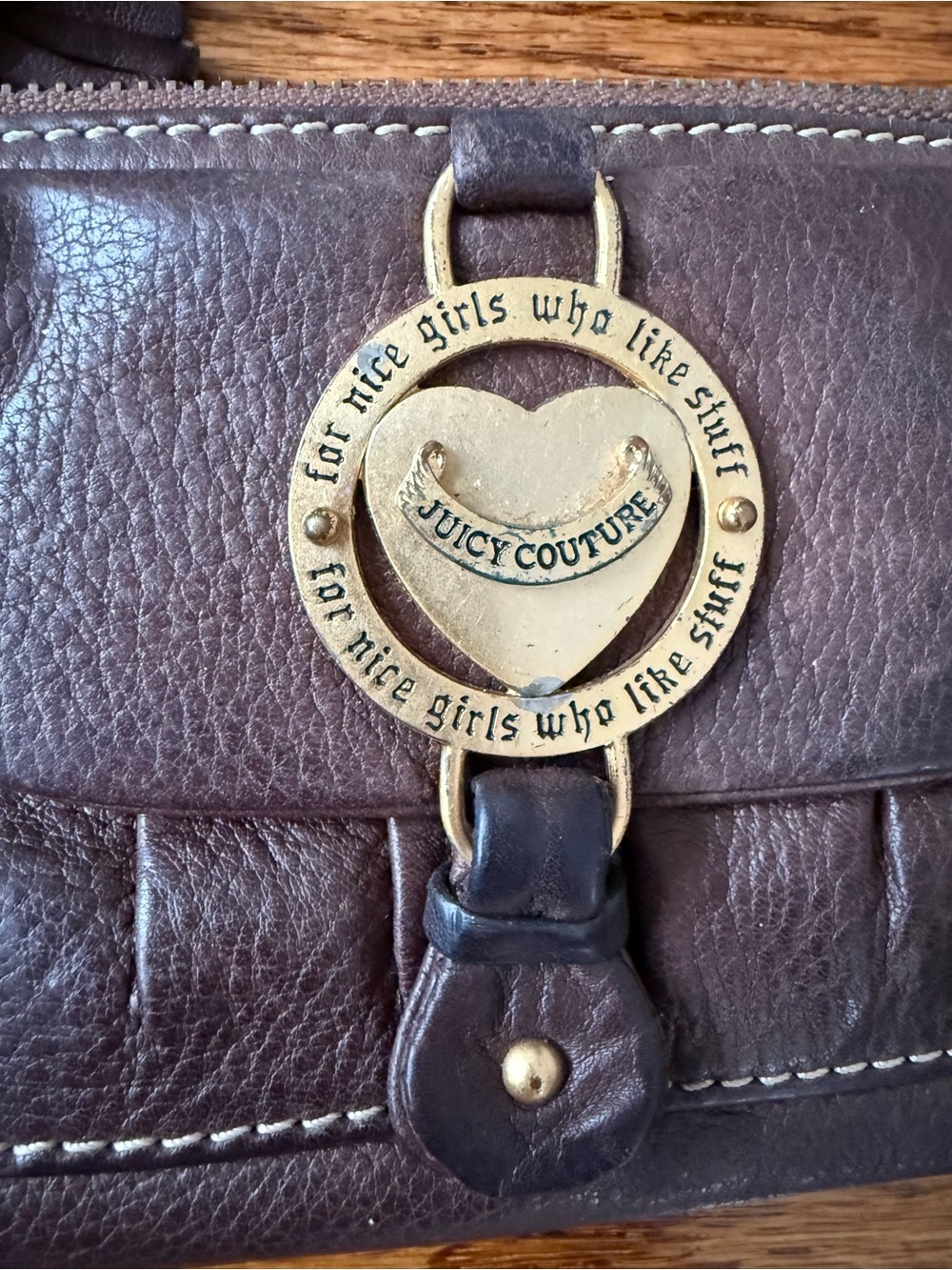 Vintage Y2K Juicy Couture Brown Leather Wristlet Clutch with Logo Medallion - Picture 3 of 8